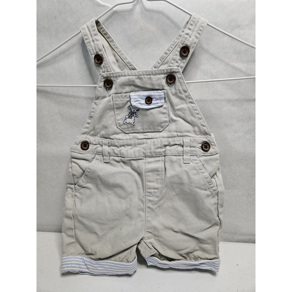 Gymboree Peter Rabbit Overalls Shortalls 3-6 Month Tan Blue Stripes Infant Baby